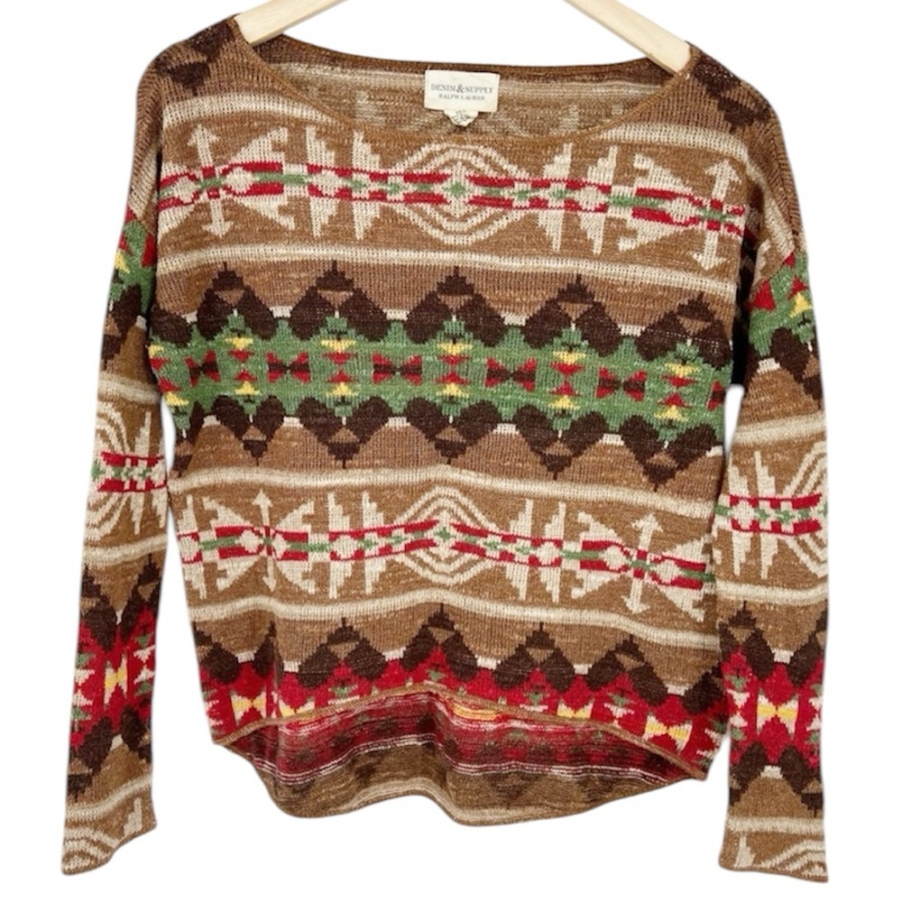 Ralph Lauren Denim and Supply Southwestern Printed Boat Neck Sweater Top‎ XSmall